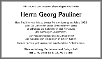 Traueranzeige von Georg Pauliner von Allgäuer Anzeigeblatt