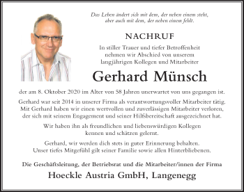 Traueranzeige von Gerhard Münsch von Der Westallgäuer