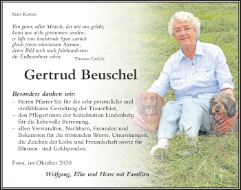 Traueranzeige von Gertrud Beuschel von Der Westallgäuer