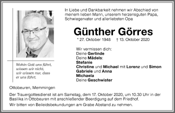 Traueranzeige von Günther Görres von Memminger Zeitung