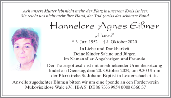 Traueranzeige von Hannelore Agnes Eißner von Allgäuer Zeitung, Marktoberdorf