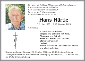 Traueranzeige von Hans Härtle von Allgäuer Zeitung