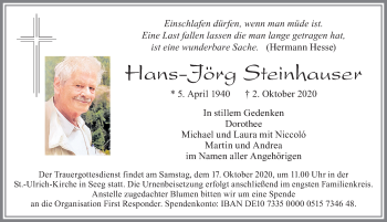 Traueranzeige von Hans-Jörg Steinhauser von Allgäuer Zeitung