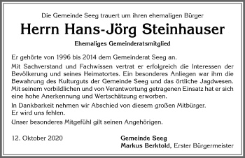Traueranzeige von Hans-Jörg Steinhauser von Allgäuer Zeitung, Füssen