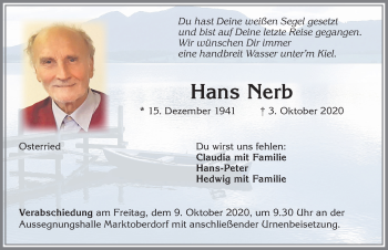 Traueranzeige von Hans Nerb von Allgäuer Zeitung