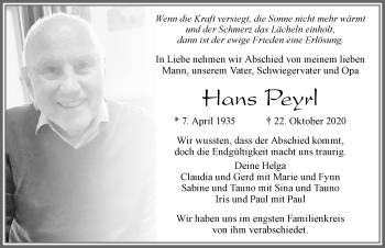 Traueranzeige von Hans Peyrl von Allgäuer Zeitung, Füssen