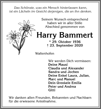 Traueranzeige von Harry Bammert von Allgäuer Zeitung,Kempten