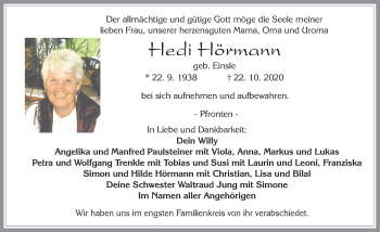 Traueranzeige von Hedi Hörmann von Allgäuer Zeitung, Füssen