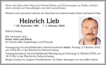 Traueranzeige von Heinrich Lieb von Allgäuer Zeitung, Kaufbeuren/Buchloe