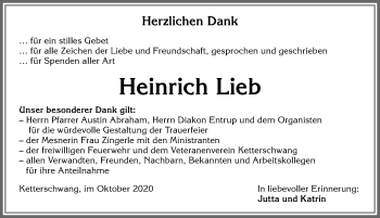 Traueranzeige von Heinrich Lieb von Allgäuer Zeitung, Kaufbeuren/Buchloe