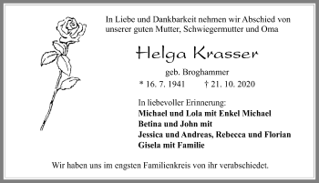 Traueranzeige von Helga Krasser von Allgäuer Zeitung, Füssen