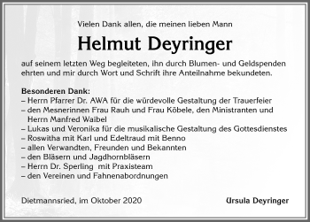 Traueranzeige von Helmut Deyringer von Allgäuer Zeitung,Kempten