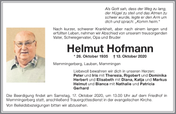 Traueranzeige von Helmut Hofmann von Memminger Zeitung