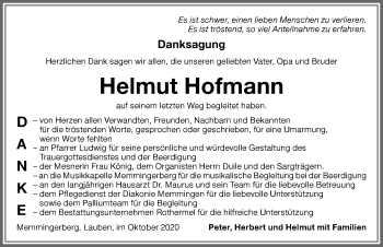 Traueranzeige von Helmut Hofmann von Memminger Zeitung