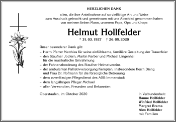 Traueranzeige von Helmut Hollfelder von Allgäuer Anzeigeblatt