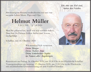 Traueranzeige von Helmut Müller von Der Westallgäuer