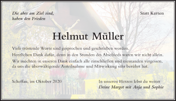 Traueranzeige von Helmut Müller von Der Westallgäuer
