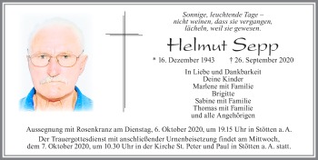 Traueranzeige von Helmut Sepp von Allgäuer Zeitung, Marktoberdorf