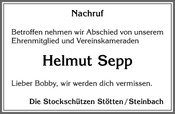 Traueranzeige von Helmut Sepp von Allgäuer Zeitung, Marktoberdorf