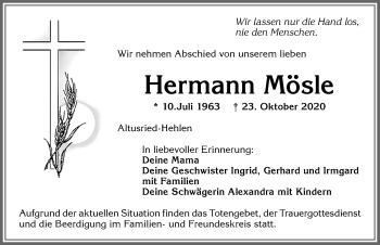 Traueranzeige von Hermann Mösle von Allgäuer Zeitung,Kempten