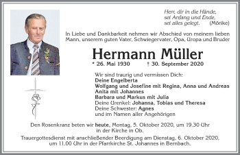 Traueranzeige von Hermann Müller von Allgäuer Zeitung, Marktoberdorf