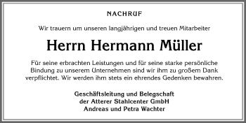 Traueranzeige von Hermann Müller von Allgäuer Zeitung, Marktoberdorf