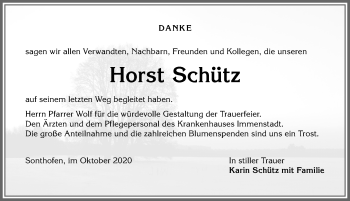 Traueranzeige von Horst Schütz von Allgäuer Anzeigeblatt