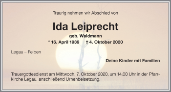 Traueranzeige von Ida Leiprecht von Memminger Zeitung
