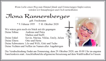 Traueranzeige von Ilona Rannersberger von Allgäuer Zeitung, Füssen