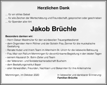 Traueranzeige von Jakob Brüchle von Memminger Zeitung