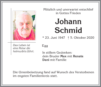 Traueranzeige von Johann Schmid von Memminger Zeitung