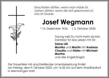 Traueranzeige von Josef Wegmann von Memminger Zeitung