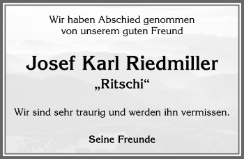 Traueranzeige von Josef Karl Riedmiller von Memminger Zeitung