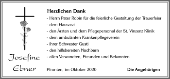 Traueranzeige von Josefine Ebner von Allgäuer Zeitung, Füssen