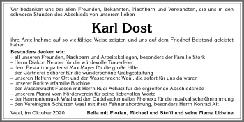 Traueranzeige von Karl Dost von Allgäuer Zeitung, Kaufbeuren/Buchloe