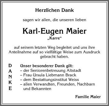 Traueranzeige von Karl-Eugen Maier von Allgäuer Zeitung,Kempten