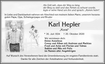 Traueranzeige von Karl Hepler von Allgäuer Zeitung