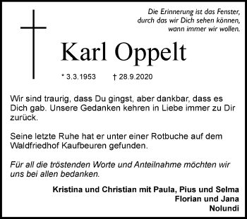 Traueranzeige von Karl Oppelt von Allgäuer Zeitung