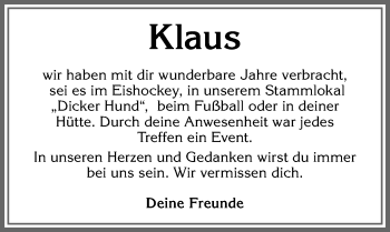 Traueranzeige von Klaus  von Allgäuer Zeitung, Kaufbeuren/Buchloe