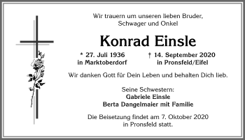 Traueranzeige von Konrad Einsle von Allgäuer Zeitung, Marktoberdorf