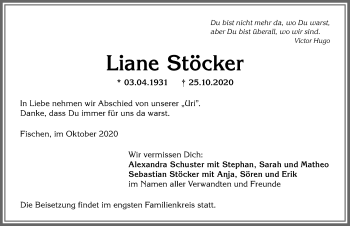 Traueranzeige von Liane Stöcker von Allgäuer Anzeigeblatt