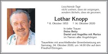 Traueranzeige von Lothar Knopp von Allgäuer Zeitung