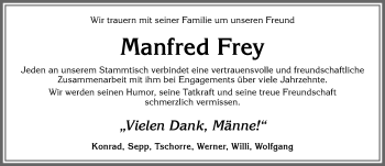 Traueranzeige von Manfred Frey von Allgäuer Zeitung,Kempten