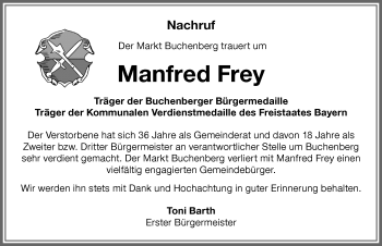 Traueranzeige von Manfred Frey von Allgäuer Zeitung,Kempten