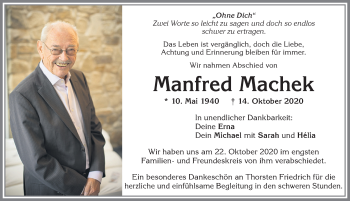 Traueranzeige von Manfred Machek von Allgäuer Zeitung, Kaufbeuren/Buchloe