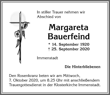 Traueranzeige von Margareta Bauerfeind von Allgäuer Anzeigeblatt