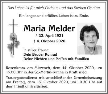 Traueranzeige von Maria Melder von Allgäuer Zeitung, Marktoberdorf