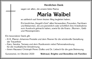 Traueranzeige von Maria Waibel von Allgäuer Anzeigeblatt
