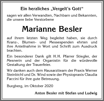 Traueranzeige von Marianne Besler von Allgäuer Anzeigeblatt