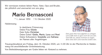 Traueranzeige von Mario Bernasconi von Allgäuer Zeitung, Gesamtausgabe